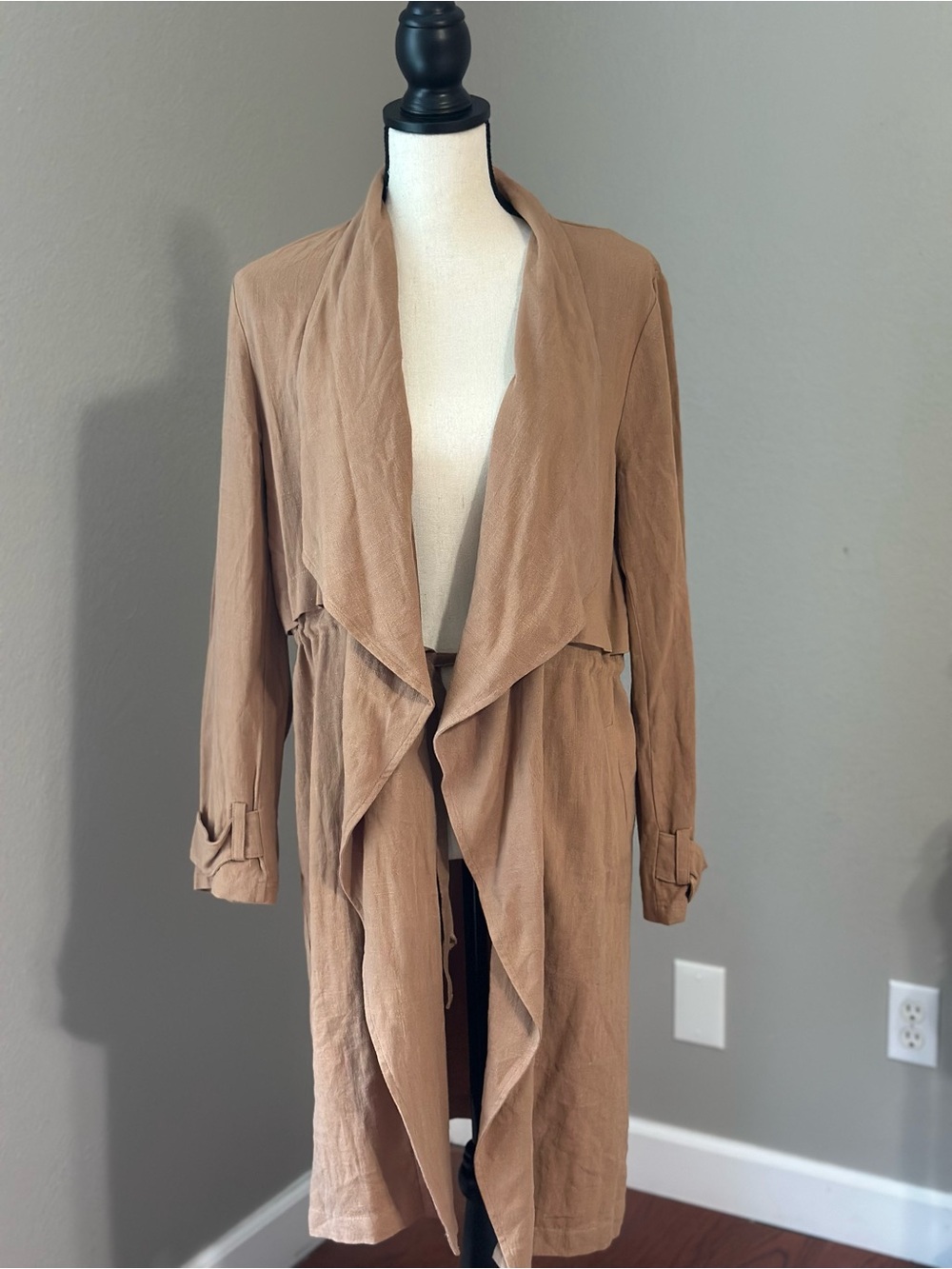 Elodie Draped Open-Front Trench Coat - Tan